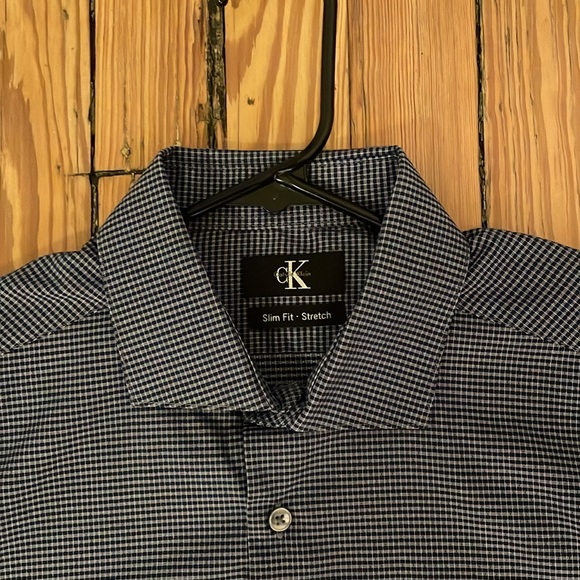 Calvin Klein slim fit stretch, dark blue graph pattern, medium (15-15.5, 34/35) - Picture 2 of 5